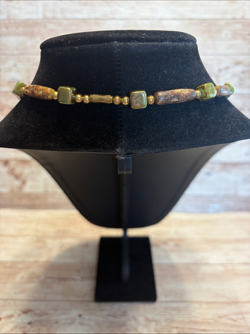 Vintage Boho Agate Jasper Brown Green Earth Tone Beaded Necklace View 4